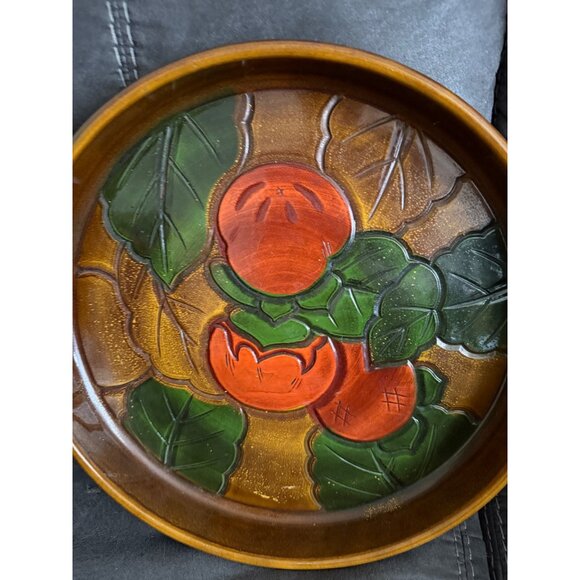 Vintage Japanese Lacquerware Hand-Painted Tray With Persimmon Design - Picture 2 of 3